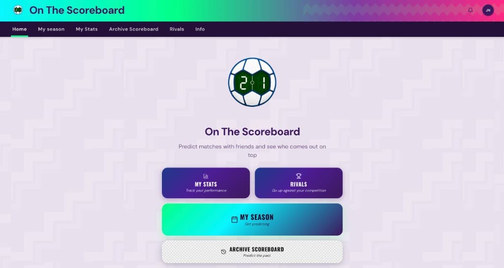 On The Scoreboard home hub with My Season and Archive shortcuts